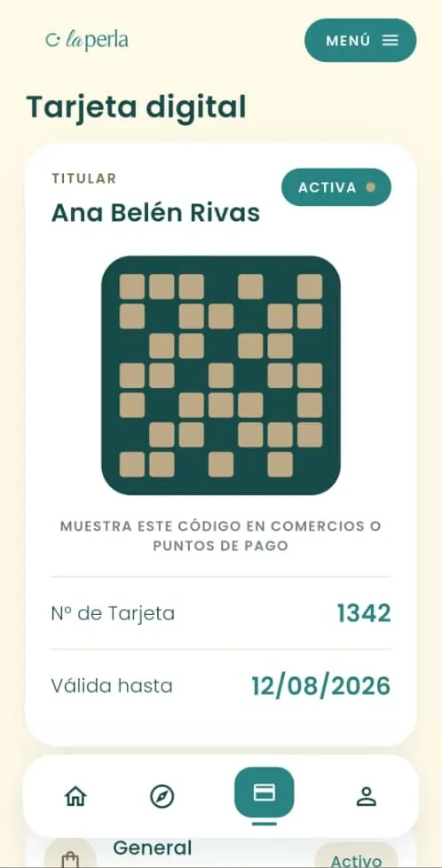 Tarjeta digital con el código QR del pase